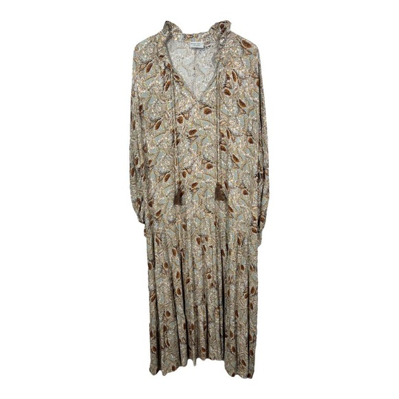 Dress Forum Paisley Tiered Long Sleeve Maxi Dress Medium Brown Blue Peasant - Picture 1 of 7